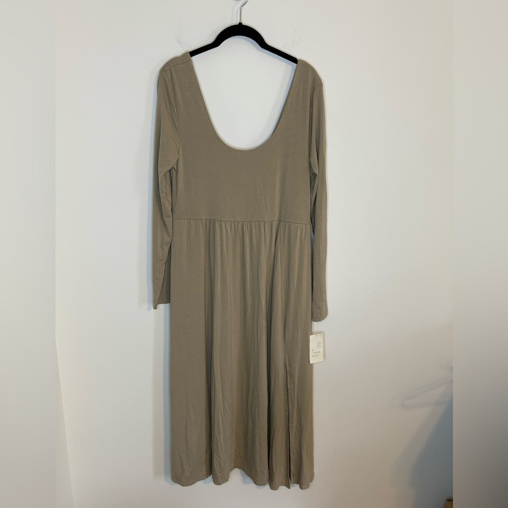 A New Day Cream Long Sleeve Maxi Dress With Pockets Size Large Modest NWT